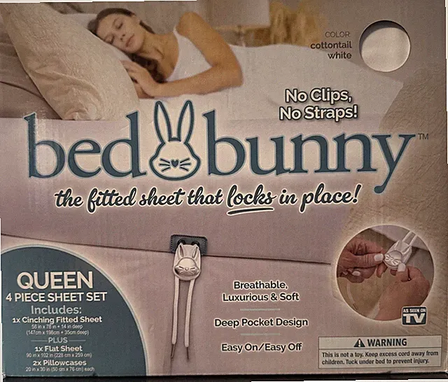 Bed Bunny Locking Fitted Bed Sheet,AS SEEN ON TV,Stays On & Won’t Slip Off,Queen
