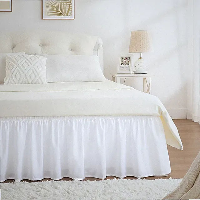 Full Size White Bed Skirt 15 Inch Drop, Wrap around Elastic Bed Skirts Full Size